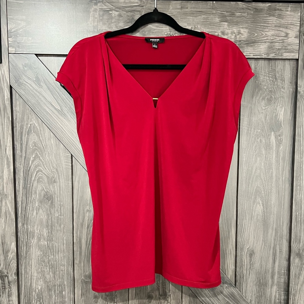 Women’s Red V-Neck Blouse (size L)